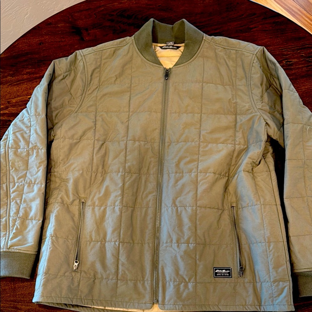 Eddie Bauer Olive Green Bomber Jacket. Worn once. Size Large Tall.